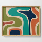 Copacetic Retro Abstract in Mid Mod Teal Blue Olive Green Orange Beige  Serving Tray Gallery Image 1