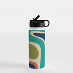 Copacetic Retro Abstract in Mid Mod Teal Blue Olive Green Orange Beige  Water Bottle Gallery Image 1