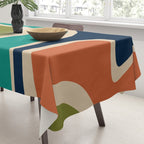 Copacetic Retro Abstract in Mid Mod Teal Blue Olive Green Orange Beige  Tablecloth Gallery Image 3