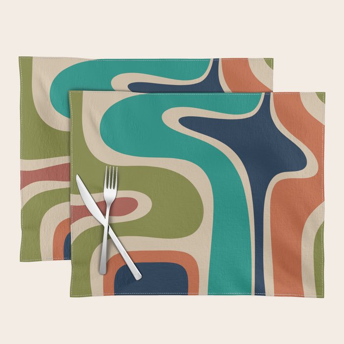 Copacetic Retro Abstract in Mid Mod Teal Blue Olive Green Orange Beige  Placemat Gallery Image 1