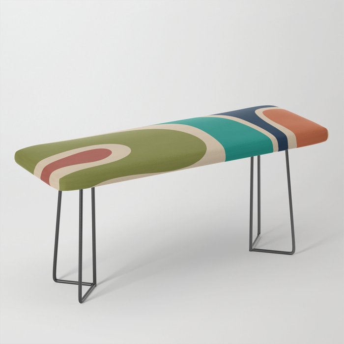Copacetic Retro Abstract in Mid Mod Teal Blue Olive Green Orange Beige  Bench Gallery Image 1