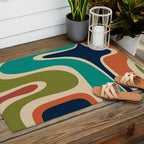Copacetic Retro Abstract in Mid Mod Teal Blue Olive Green Orange Beige  Outdoor Rug Gallery Image 2