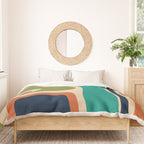 Copacetic Retro Abstract in Mid Mod Teal Blue Olive Green Orange Beige  Duvet Cover Gallery Image 3