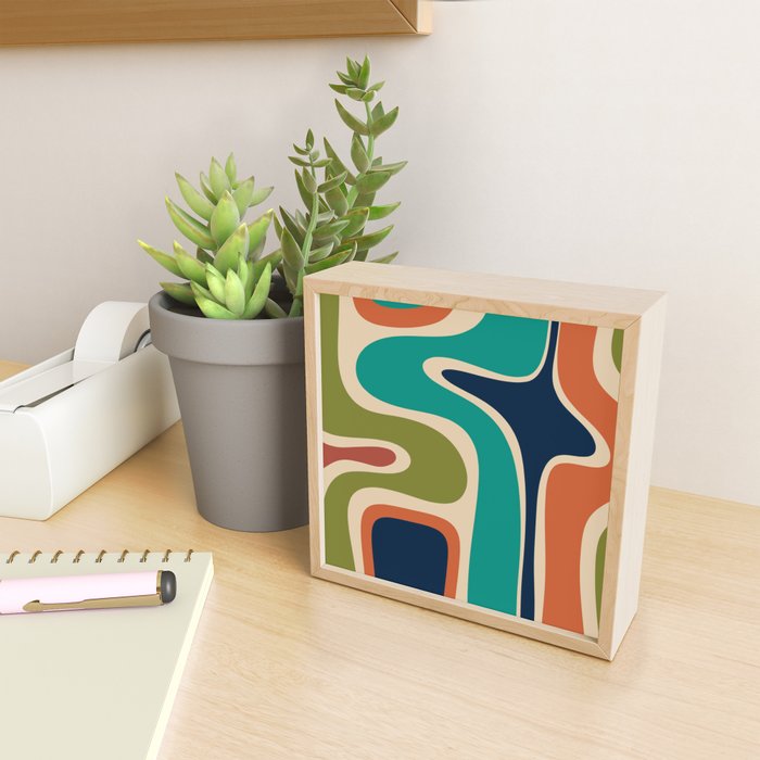 Copacetic Retro Abstract in Mid Mod Teal Blue Olive Green Orange Beige  Mini Art Print Gallery Image 2