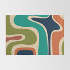 Copacetic Retro Abstract in Mid Mod Teal Blue Olive Green Orange Beige  Rug Gallery Image 2