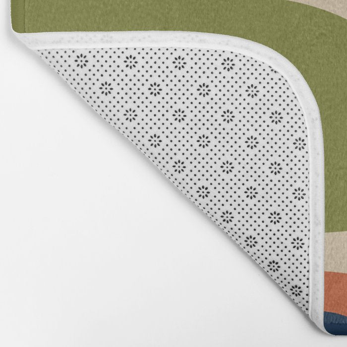 Copacetic Retro Abstract in Mid Mod Teal Blue Olive Green Orange Beige  Bath Mat Gallery Image 2