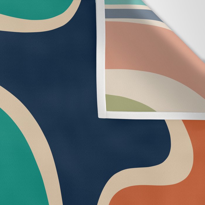 Copacetic Retro Abstract in Mid Mod Teal Blue Olive Green Orange Beige  Wall Tapestry Gallery Image 3