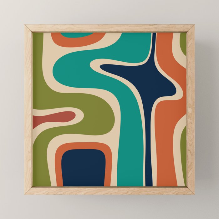 Copacetic Retro Abstract in Mid Mod Teal Blue Olive Green Orange Beige  Mini Art Print Gallery Image 1