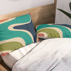 Copacetic Retro Abstract in Mid Mod Teal Blue Olive Green Orange Beige  Pillow Sham Gallery Image 2