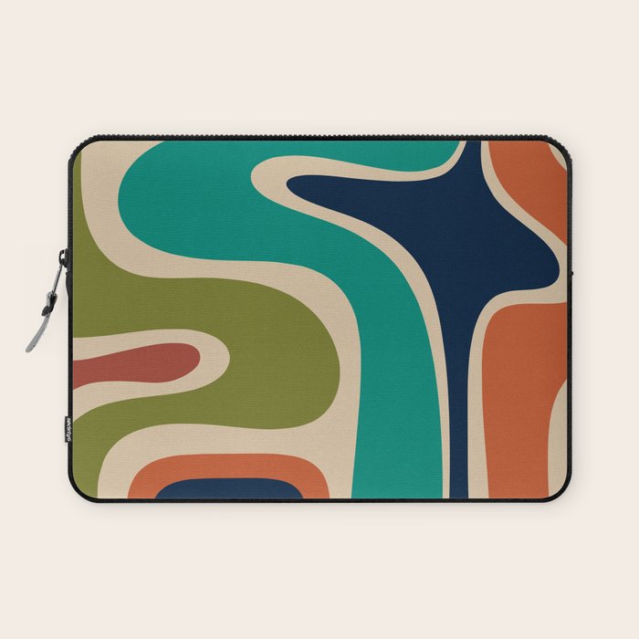 Copacetic Retro Abstract in Mid Mod Teal Blue Olive Green Orange Beige  Laptop Sleeve Gallery Image 1