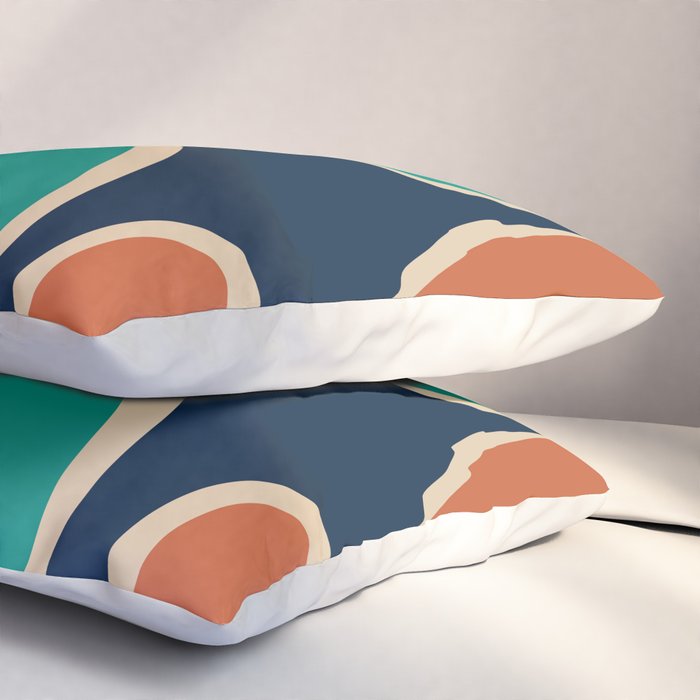 Copacetic Retro Abstract in Mid Mod Teal Blue Olive Green Orange Beige  Pillow Sham Gallery Image 3