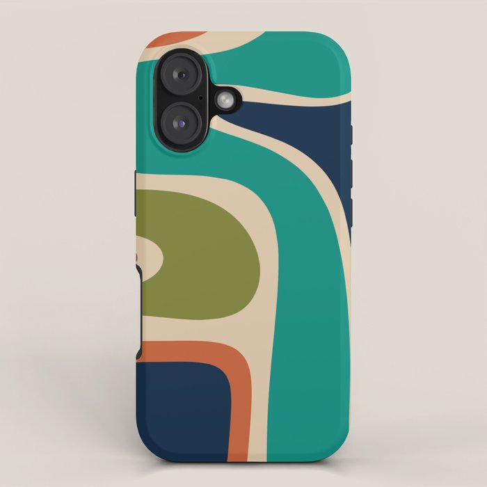 Copacetic Retro Abstract in Mid Mod Teal Blue Olive Green Orange Beige  iPhone Case Gallery Image 1