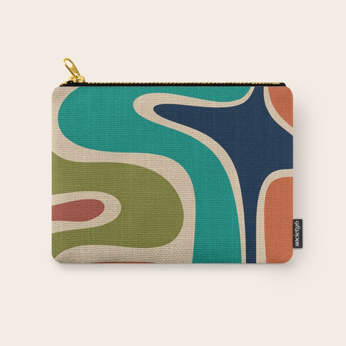 Copacetic Retro Abstract in Mid Mod Teal Blue Olive Green Orange Beige  Carry All Pouch Gallery Image 1
