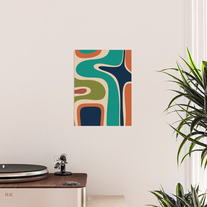 Copacetic Retro Abstract in Mid Mod Teal Blue Olive Green Orange Beige  Poster Gallery Image 2