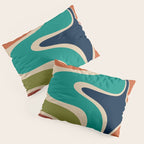 Copacetic Retro Abstract in Mid Mod Teal Blue Olive Green Orange Beige  Pillow Sham Gallery Image 3