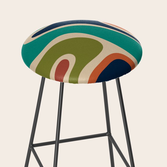 Copacetic Retro Abstract in Mid Mod Teal Blue Olive Green Orange Beige  Stool Gallery Image 2