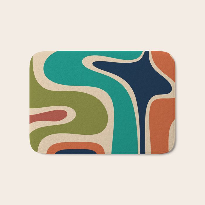 Copacetic Retro Abstract in Mid Mod Teal Blue Olive Green Orange Beige  Bath Mat Gallery Image 1