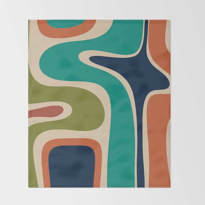 Copacetic Retro Abstract in Mid Mod Teal Blue Olive Green Orange Beige  Throw Blanket Gallery Image 2