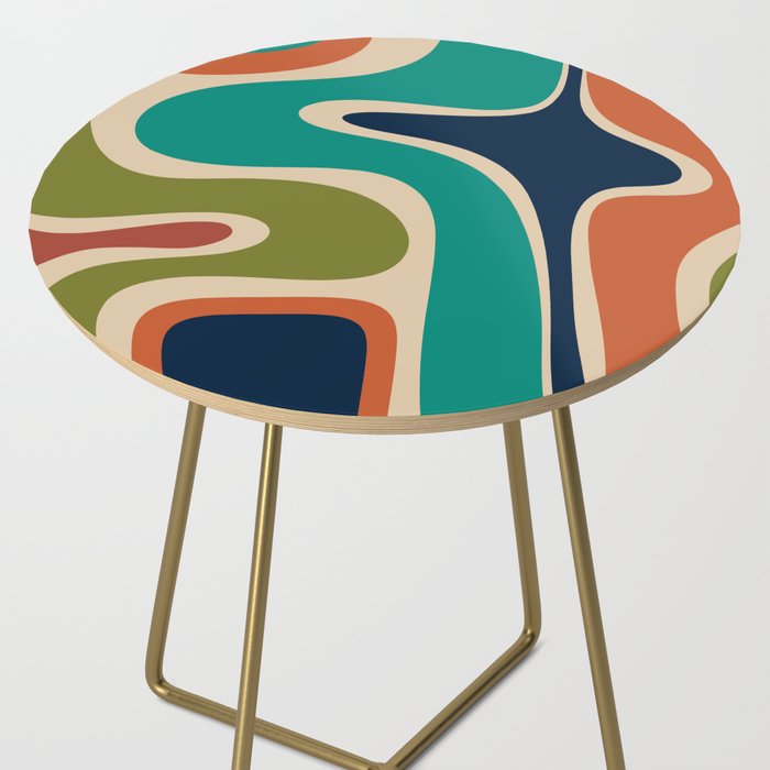 Copacetic Retro Abstract in Mid Mod Teal Blue Olive Green Orange Beige  Side Table Gallery Image 2