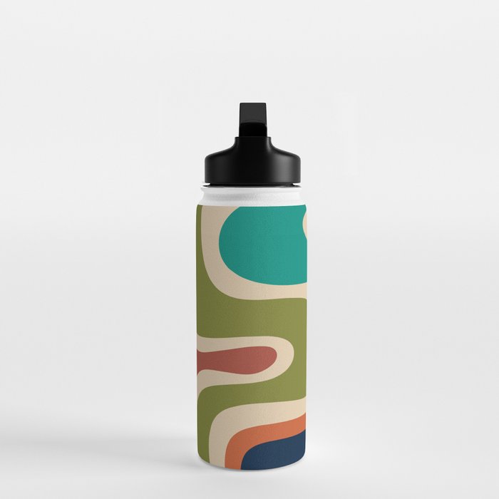 Copacetic Retro Abstract in Mid Mod Teal Blue Olive Green Orange Beige  Water Bottle Gallery Image 3