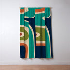 Copacetic Retro Abstract in Mid Mod Teal Blue Olive Green Orange Beige  Window Curtain Gallery Image 3