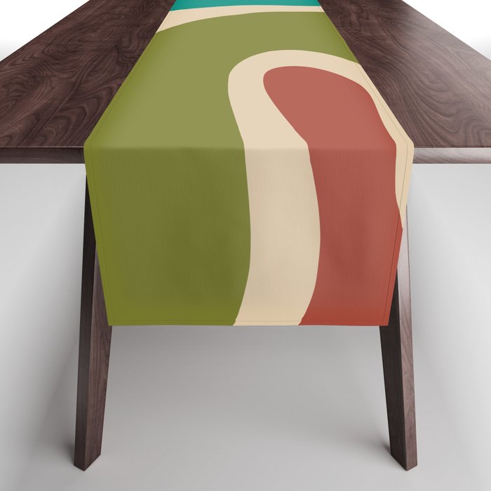 Copacetic Retro Abstract in Mid Mod Teal Blue Olive Green Orange Beige  Table Runner Gallery Image 1