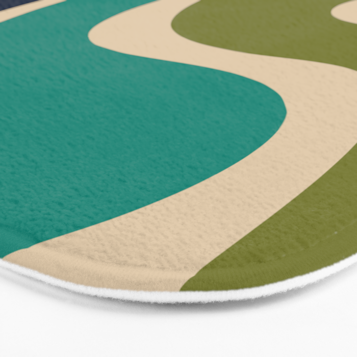 Copacetic Retro Abstract in Mid Mod Teal Blue Olive Green Orange Beige  Bath Mat Gallery Image 3