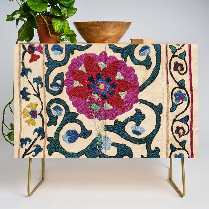 Shakhrisyabz Suzani Joynamoz Uzbekistan Floral Embroidery Print Credenza Gallery Image 1