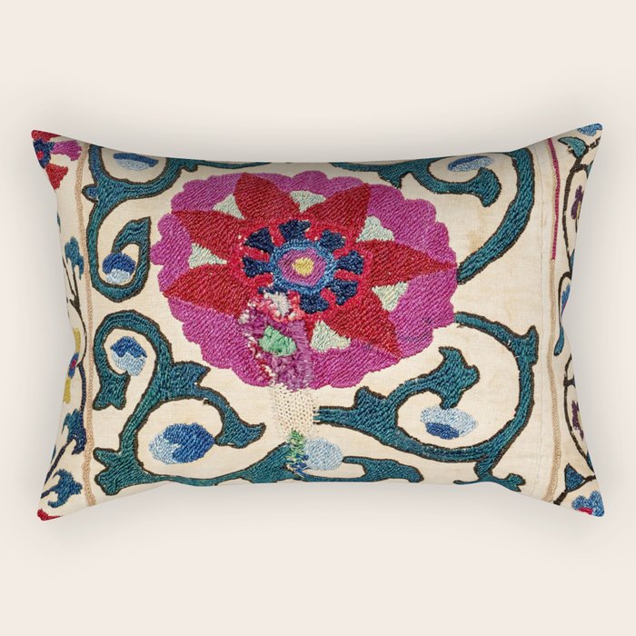 Shakhrisyabz Suzani Joynamoz Uzbekistan Floral Embroidery Print Rectangular Pillow Gallery Image 2