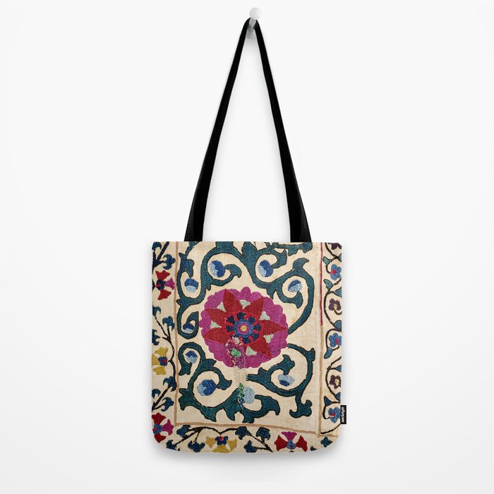 Shakhrisyabz Suzani Joynamoz Uzbekistan Floral Embroidery Print Tote Bag Gallery Image 2