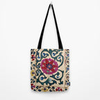 Shakhrisyabz Suzani Joynamoz Uzbekistan Floral Embroidery Print Tote Bag Gallery Image 2