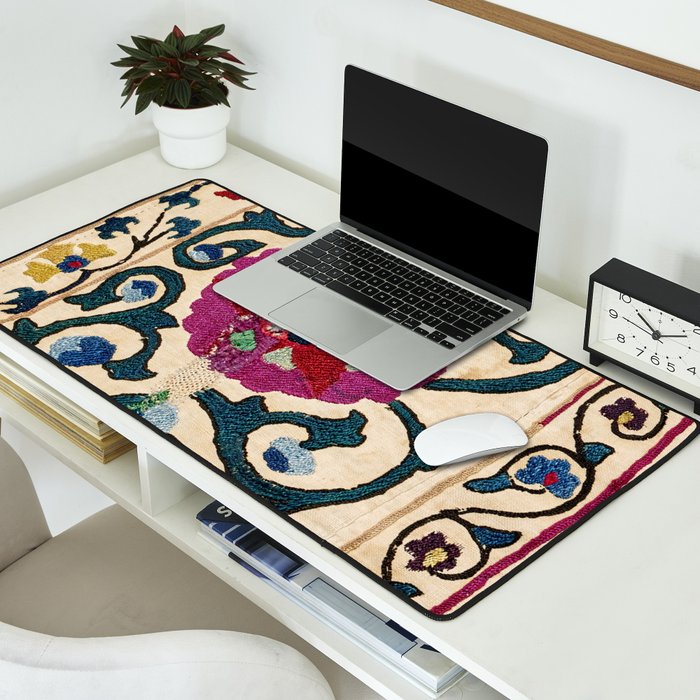 Shakhrisyabz Suzani Joynamoz Uzbekistan Floral Embroidery Print Desk Mat Gallery Image 2