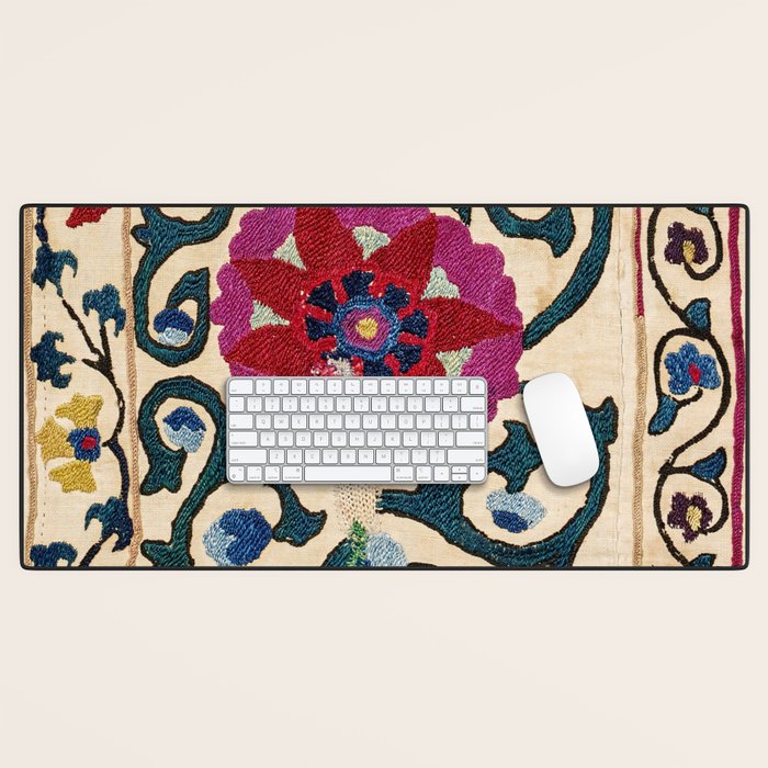 Shakhrisyabz Suzani Joynamoz Uzbekistan Floral Embroidery Print Desk Mat Gallery Image 1