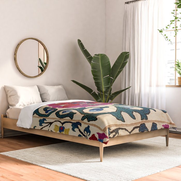Shakhrisyabz Suzani Joynamoz Uzbekistan Floral Embroidery Print Comforter Gallery Image 2