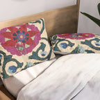 Shakhrisyabz Suzani Joynamoz Uzbekistan Floral Embroidery Print Pillow Sham Gallery Image 2