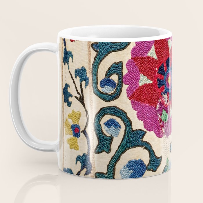 Shakhrisyabz Suzani Joynamoz Uzbekistan Floral Embroidery Print Coffee Mug Gallery Image 3