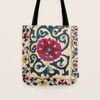 Shakhrisyabz Suzani Joynamoz Uzbekistan Floral Embroidery Print Tote Bag Gallery Image 1