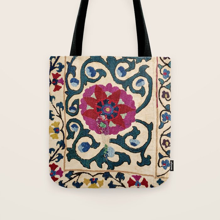 Shakhrisyabz Suzani Joynamoz Uzbekistan Floral Embroidery Print Tote Bag Gallery Image 1