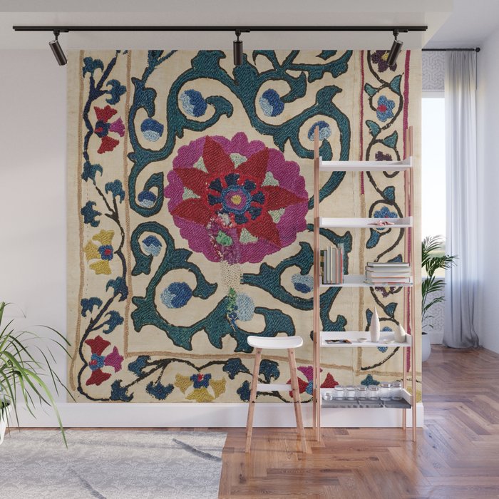 Shakhrisyabz Suzani Joynamoz Uzbekistan Floral Embroidery Print Wall Mural Gallery Image 1