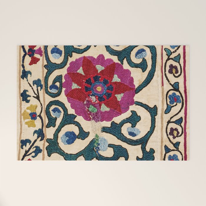 Shakhrisyabz Suzani Joynamoz Uzbekistan Floral Embroidery Print Welcome Mat Gallery Image 1