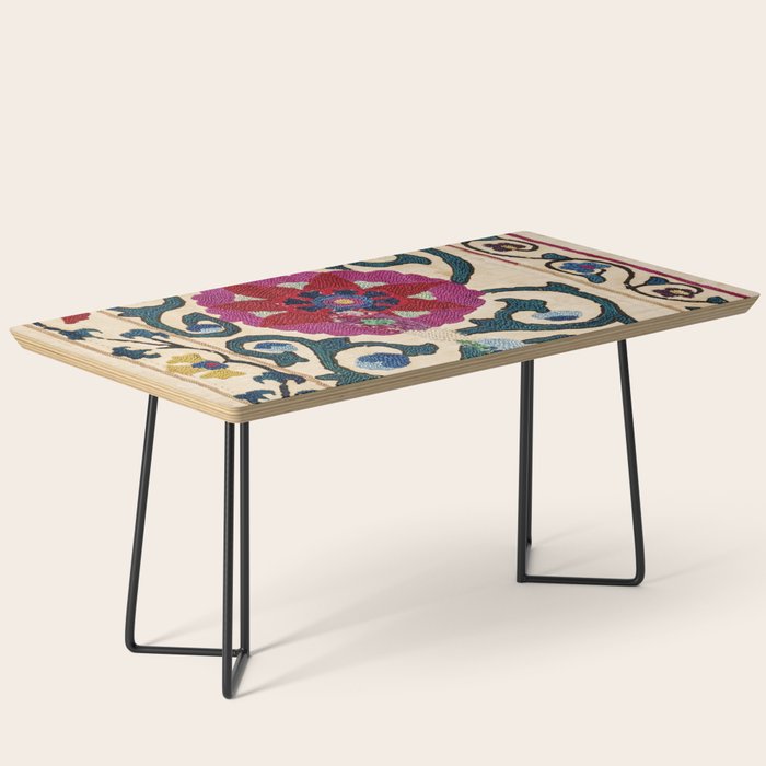 Shakhrisyabz Suzani Joynamoz Uzbekistan Floral Embroidery Print Coffee Table Gallery Image 1