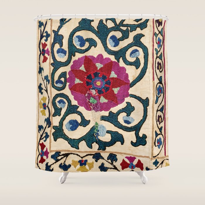 Shakhrisyabz Suzani Joynamoz Uzbekistan Floral Embroidery Print Shower Curtain Gallery Image 1