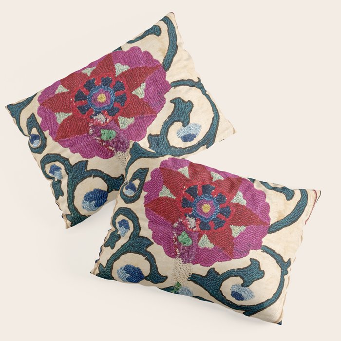 Shakhrisyabz Suzani Joynamoz Uzbekistan Floral Embroidery Print Pillow Sham Gallery Image 3