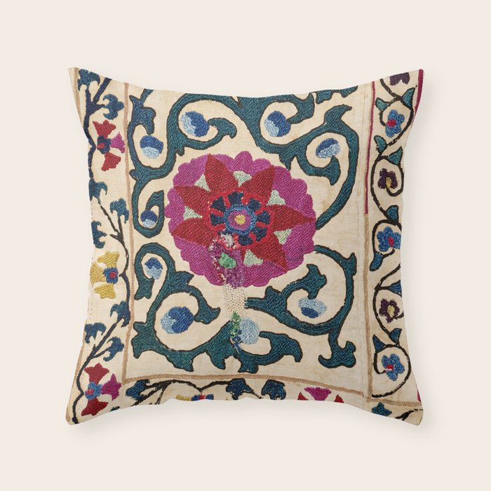 Shakhrisyabz Suzani Joynamoz Uzbekistan Floral Embroidery Print Throw Pillow Gallery Image 6