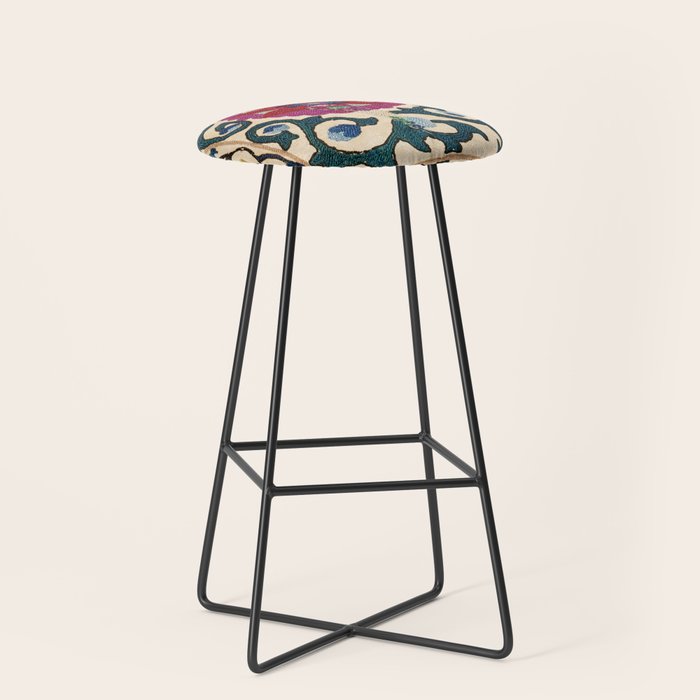 Shakhrisyabz Suzani Joynamoz Uzbekistan Floral Embroidery Print Stool Gallery Image 1