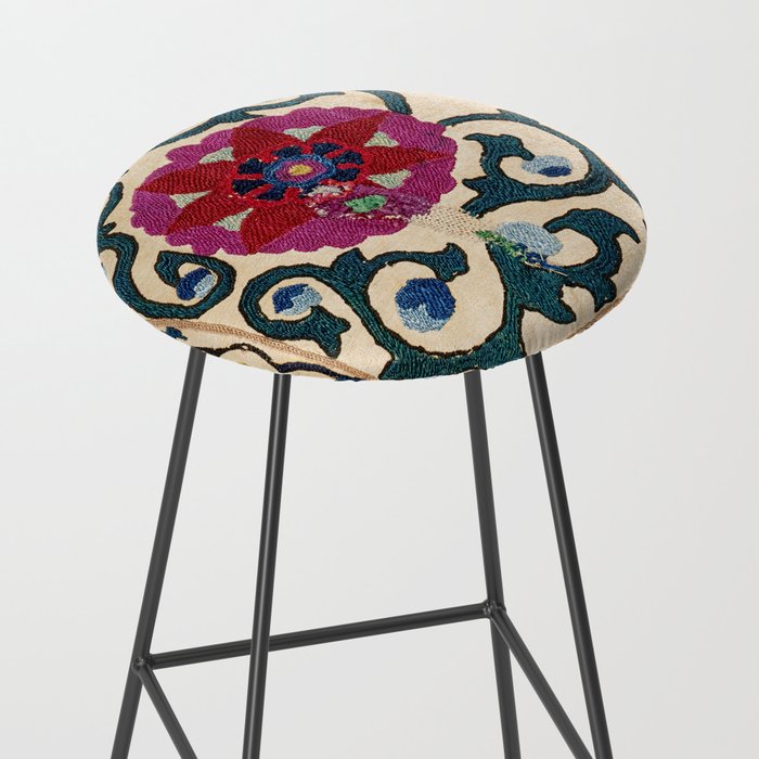 Shakhrisyabz Suzani Joynamoz Uzbekistan Floral Embroidery Print Stool Gallery Image 2