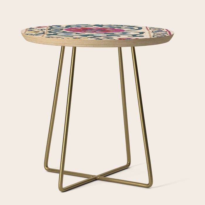 Shakhrisyabz Suzani Joynamoz Uzbekistan Floral Embroidery Print Side Table Gallery Image 1