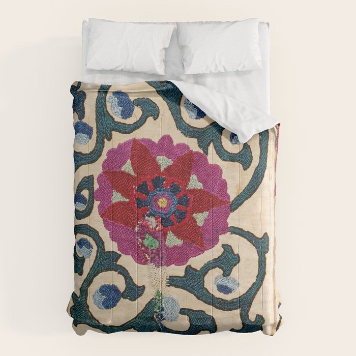 Shakhrisyabz Suzani Joynamoz Uzbekistan Floral Embroidery Print Comforter Gallery Image 6