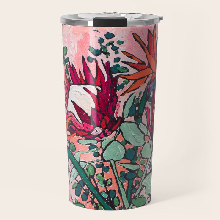 Cockatoo Vase on Painterly Pink Travel Mug Gallery Image 1