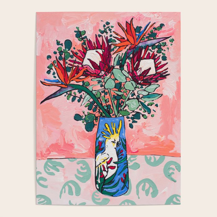 Cockatoo Vase on Painterly Pink Poster Gallery Image 4